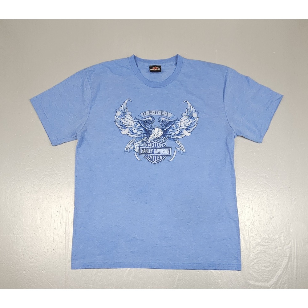 Harley Davidson T-Shirt Mens XL Gails Kansas City Missouri Blue Rebel Motorcycle